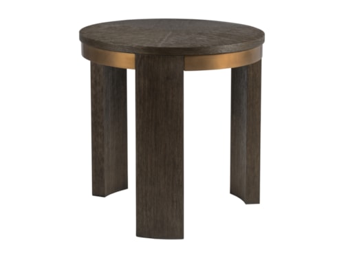 Contemporary Round End Table with Brass Ferrules
