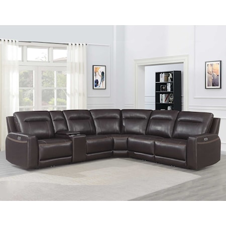 Dual-Power Leather Match 6-Piece Sectional
