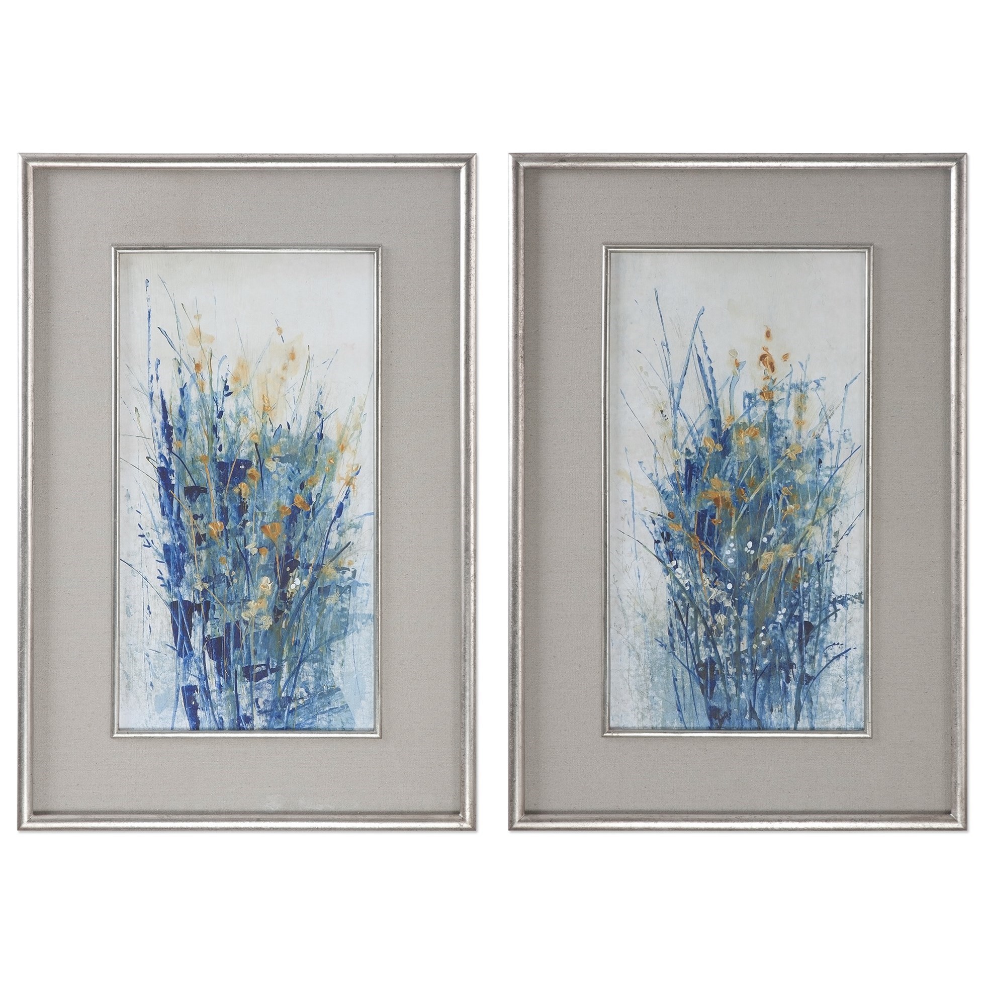 Indigo Florals Framed Prints, S/2