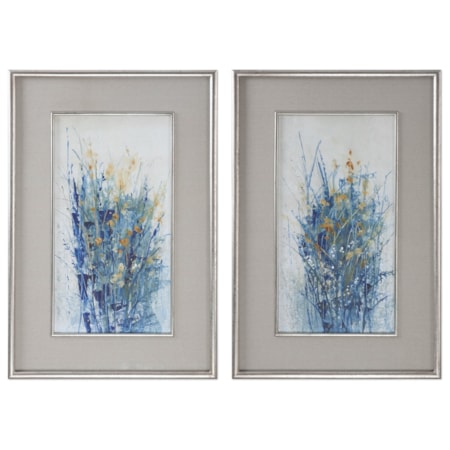 Indigo Florals Framed Prints, S/2