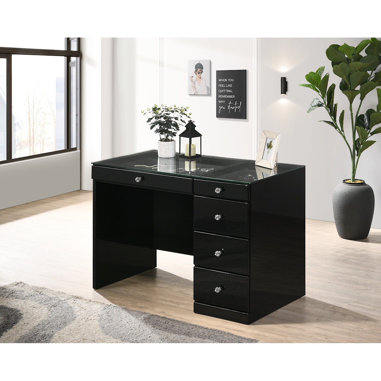 Crown Mark Morgan Vanity Desk and Stool Set - Black