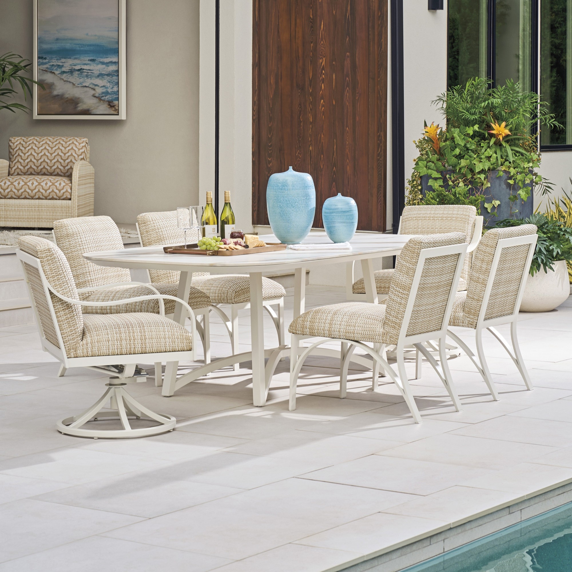 Outdoor 88" Rect. Stone-Top Dining Table