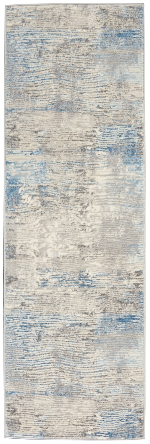 2'3" x 7'3" Ivory/Grey/Blue Runner Rug