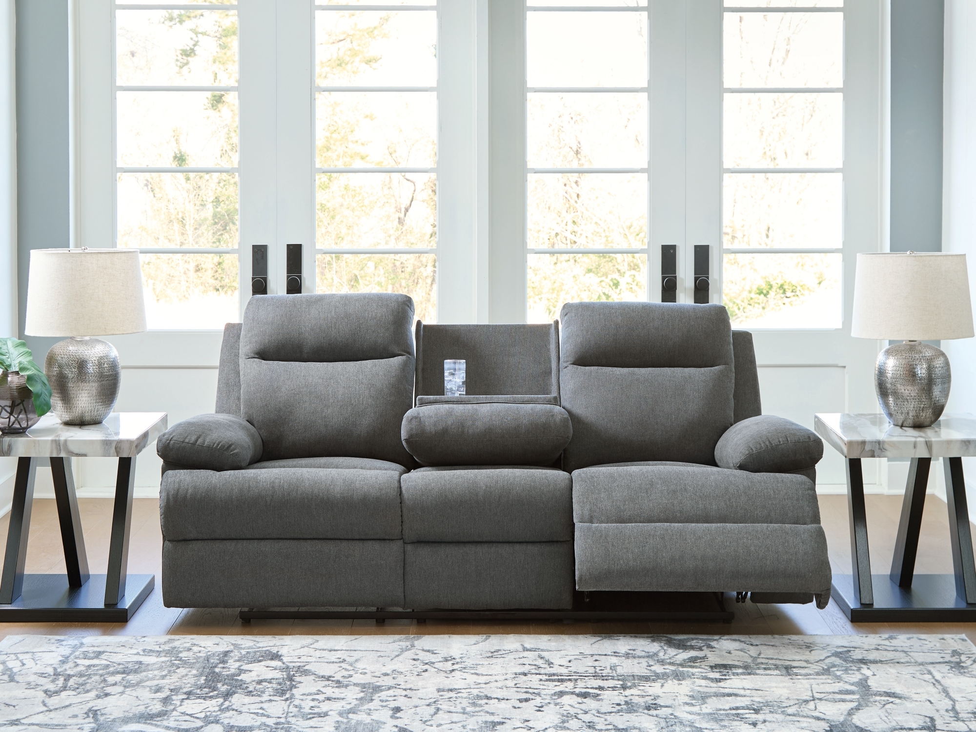 Signature Design by Ashley Side-Swipe Rec Sofa W/ Drop Down Table