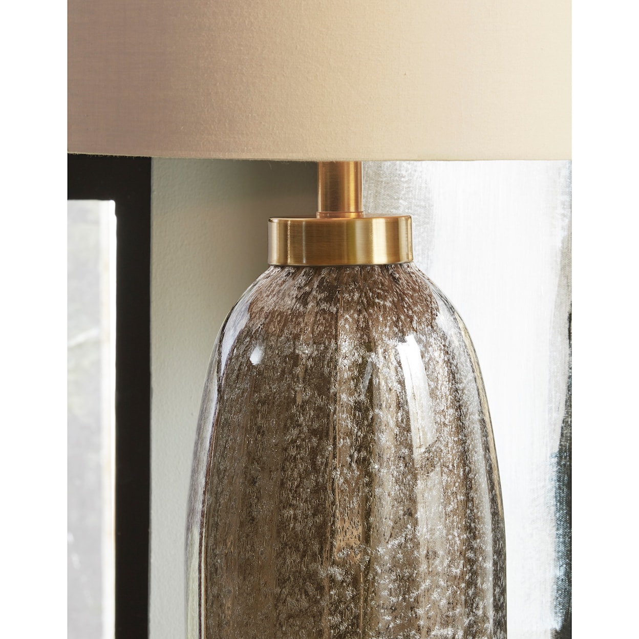 Ashley Furniture Signature Design Lamps - Contemporary Set of 2 Aaronby Taupe Glass Table Lamps