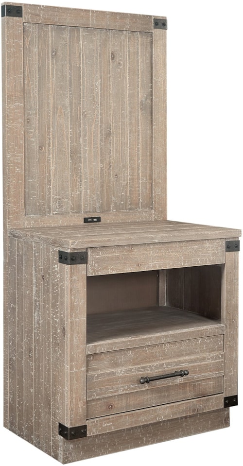 Rustic Farmhouse 2-Drawer Nightstand with USB Ports and Back Panel