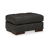 Contemporary Leather Match Ottoman with Buttonless Tufted Top