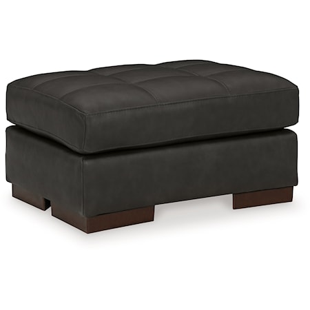Contemporary Leather Match Ottoman with Buttonless Tufted Top