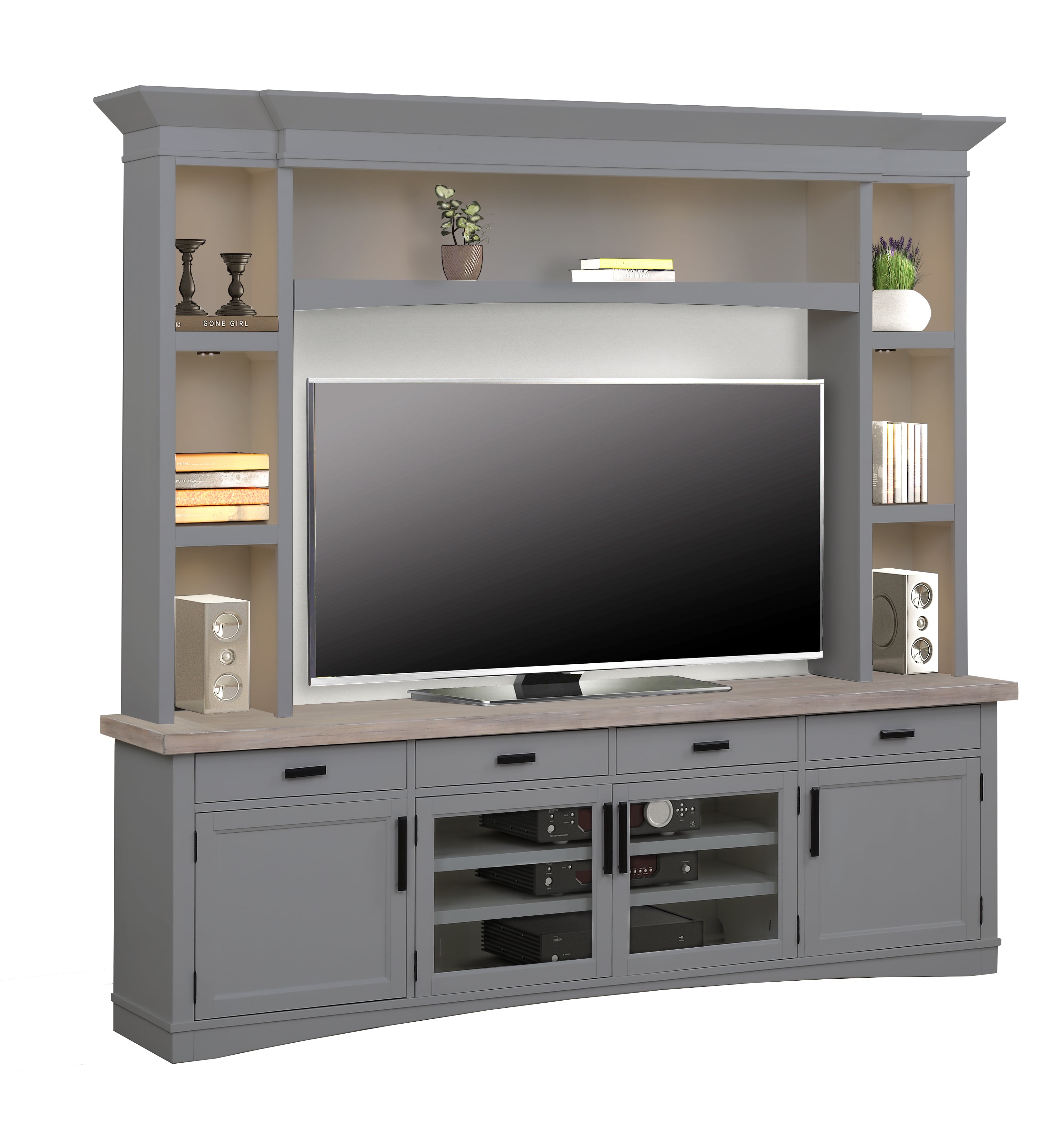 Entertainment Storage Center Unit Black Oak TV Home Setup hot Furniture Equipment