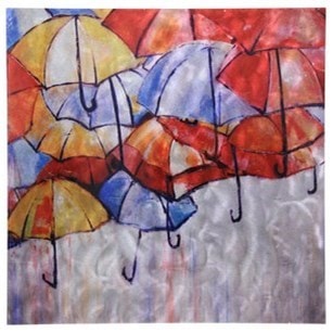 "Umbrellas in the Rain" Hand Painted Tin