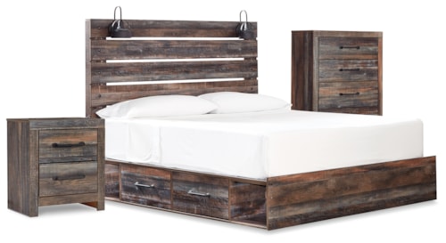 Queen Panel Bed With Storage, Chest And Nightstand