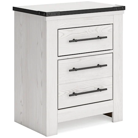 Farmhouse 2-Drawer Nightstand with USB and Wireless Charging