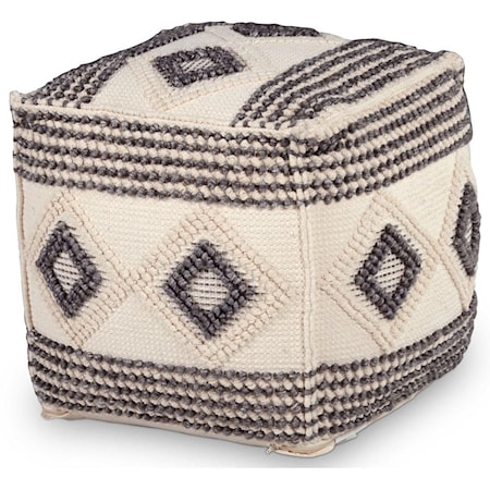 LIA GREY AND WHITE HANDWOVEN POUF |