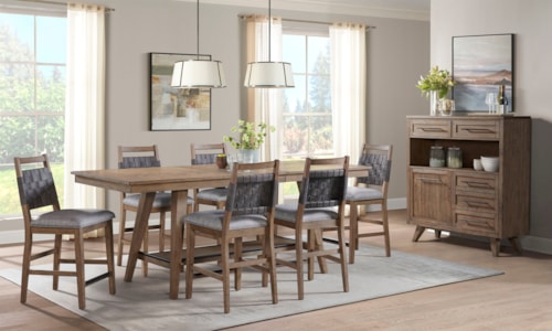 Transitional 8-Piece Counter-Height Dining Set with Pantry Cabinet