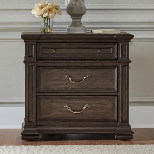 Traditional Nightstand with Charging Station and Felt-Lined Top Drawer