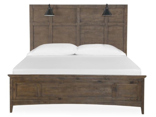 Transitional Farmhouse Queen Lamp Panel Bed