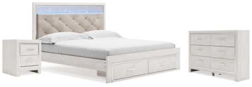 King Storage Bed, Dresser And Nightstand