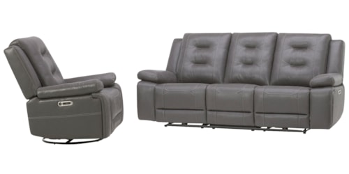 Casual Power Reclining Sofa and Recliner Set with USB/USB-C Ports