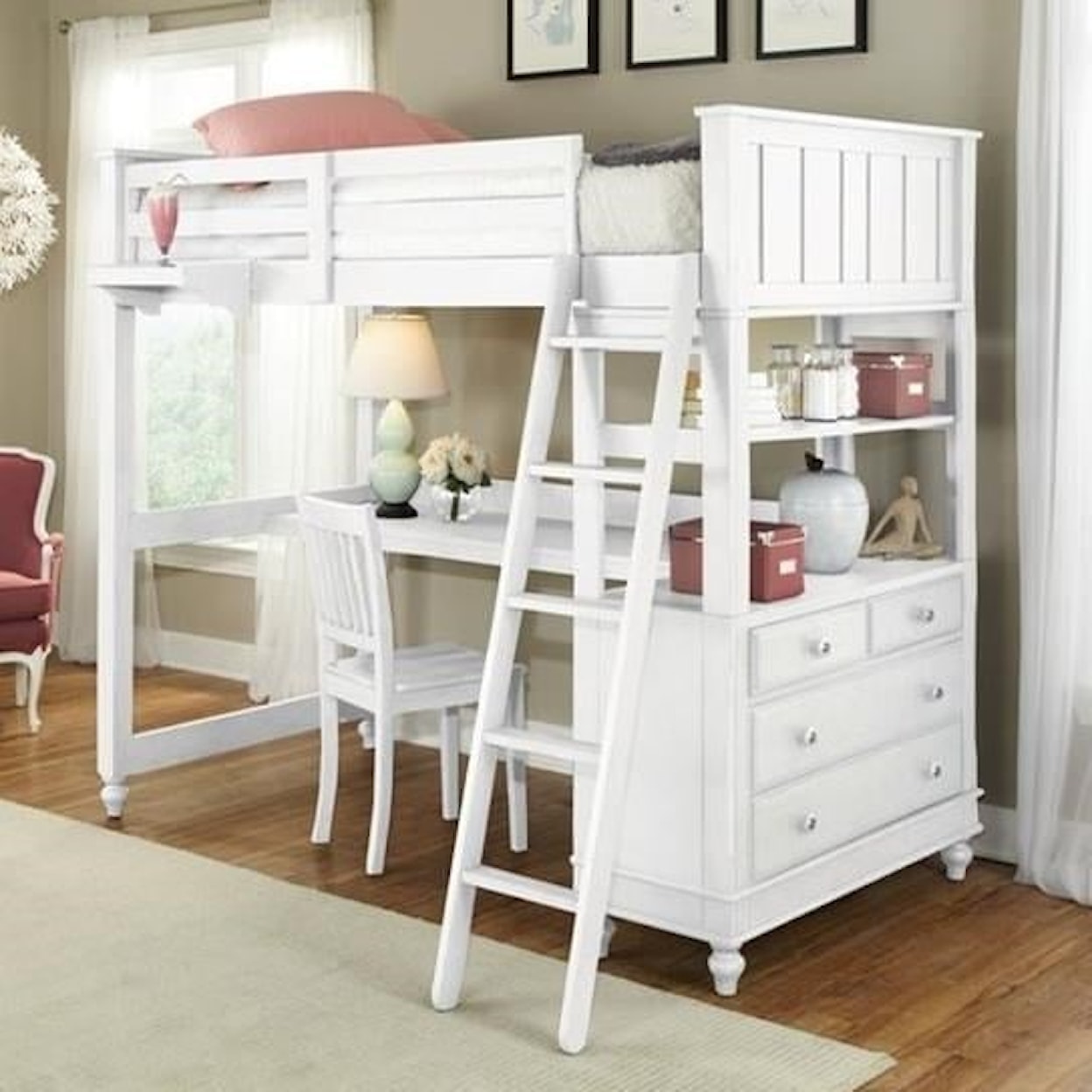 Hillsdale Kids Lake House Twin Loft Bed with Desk
