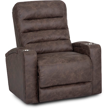 Casual Home Theater Recliner with Dual Arm Cupholders and Storage