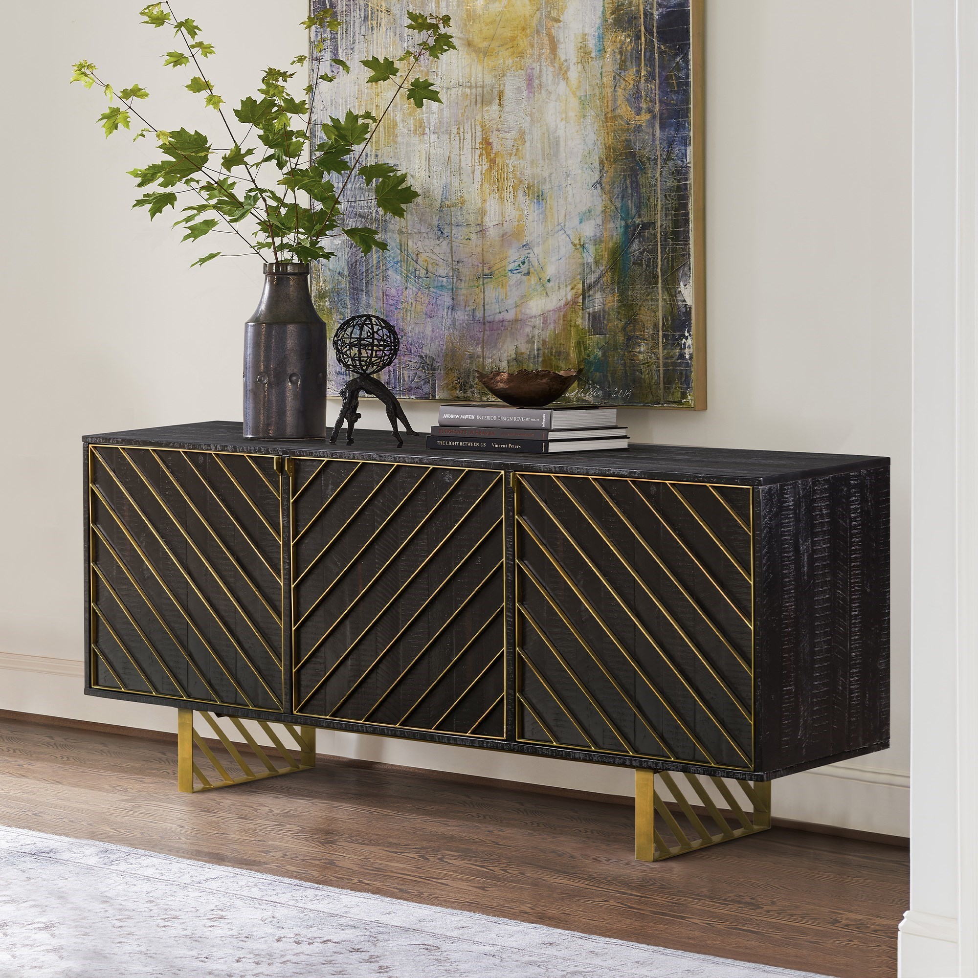 Armen Living Monaco- 3-Door Sideboard with 6-Shelves