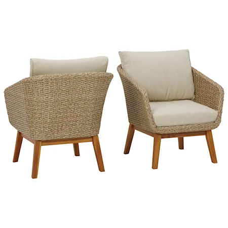 Set of 2 Resin Wicker Lounge Chairs w/ Cushion