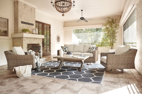 Outdoor Sofa with Coffee Table and 2 Swivel Chairs