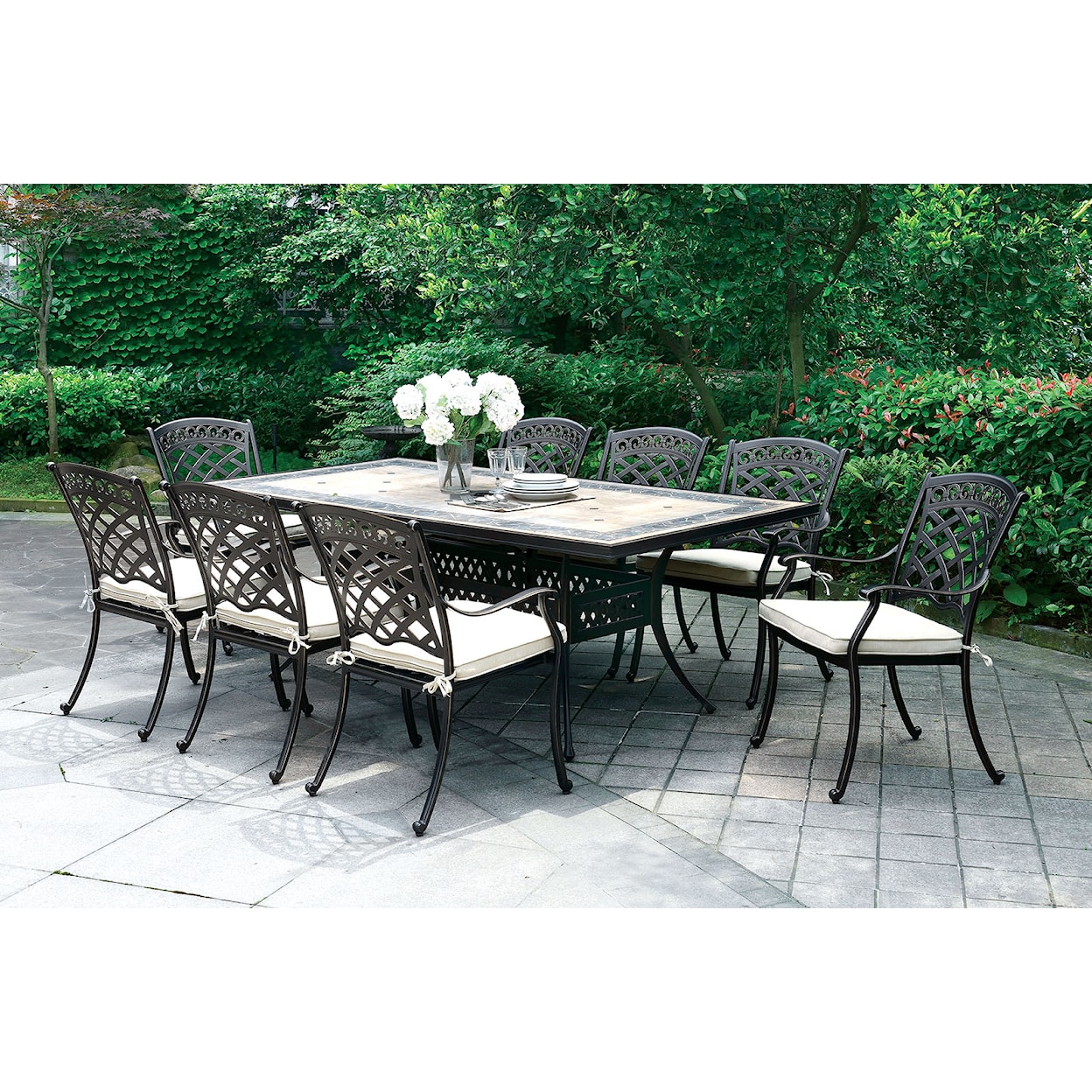 Furniture of America Charissa Table + 8 Arm Chairs