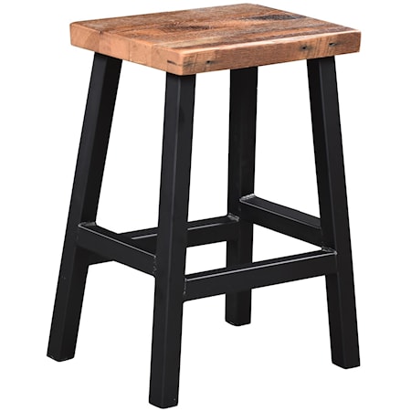 30" Barnwood Barstool With Black Metal Base