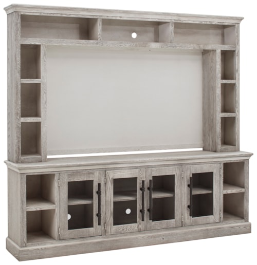Traditional 97" Console Table with Hutch and Glass Doors