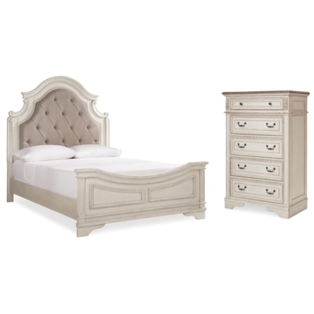 Queen Upholstered Panel Bed And Chest