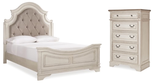 Queen Upholstered Panel Bed And Chest