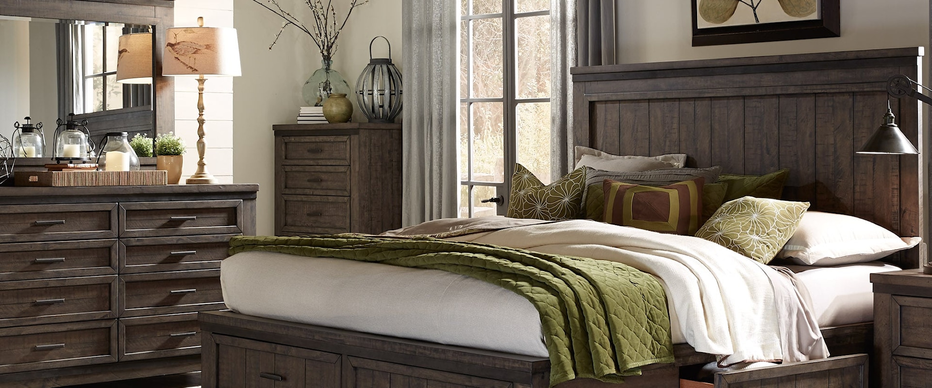 Transitional 4-Piece Two Sided Storage Queen Bed Set