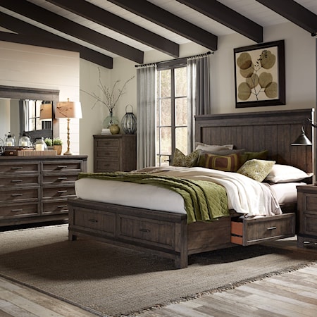 Transitional 4-Piece Two Sided Storage King Bed Set