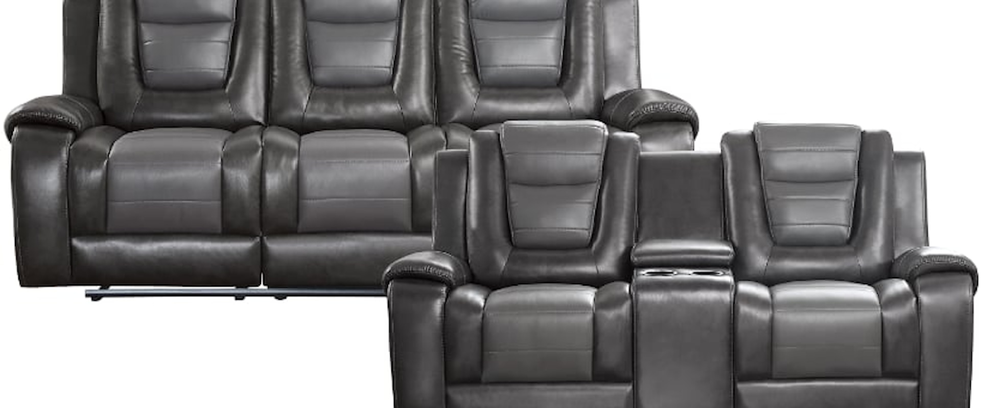 Casual 2-Piece Reclining Living Room Set with Cupholders