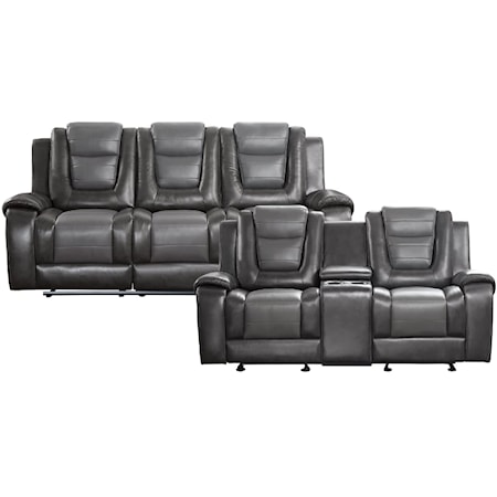 Casual 2-Piece Reclining Living Room Set with Cupholders
