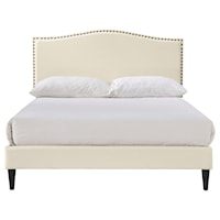 Transitional Arched, Nailhead Trim Upholstered Full Platform Bed in Beige