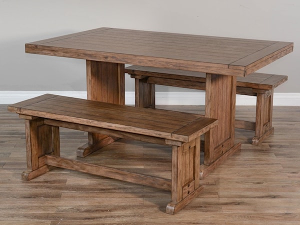 3-Piece Dining Set with 2 Benches