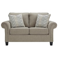 Transitional Loveseat with Rolled Arms with Nailhead Trim