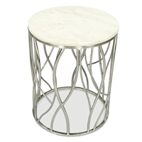 Transitional Round End Table with Marble Top and Stainless Steel Base