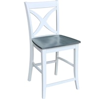 Salerno Farmhouse Dining Stool with X-Back - Heather Gray/White
