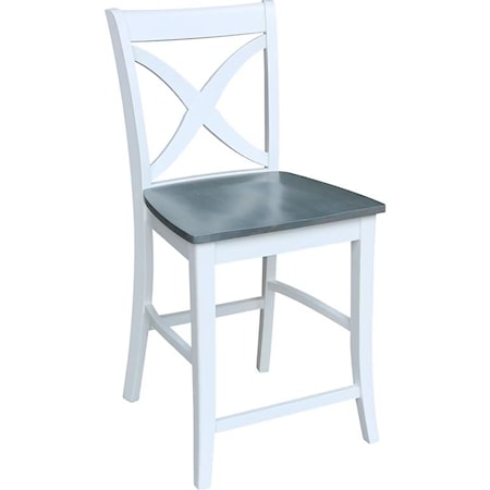 Salerno Farmhouse Dining Stool with X-Back - Heather Gray/White