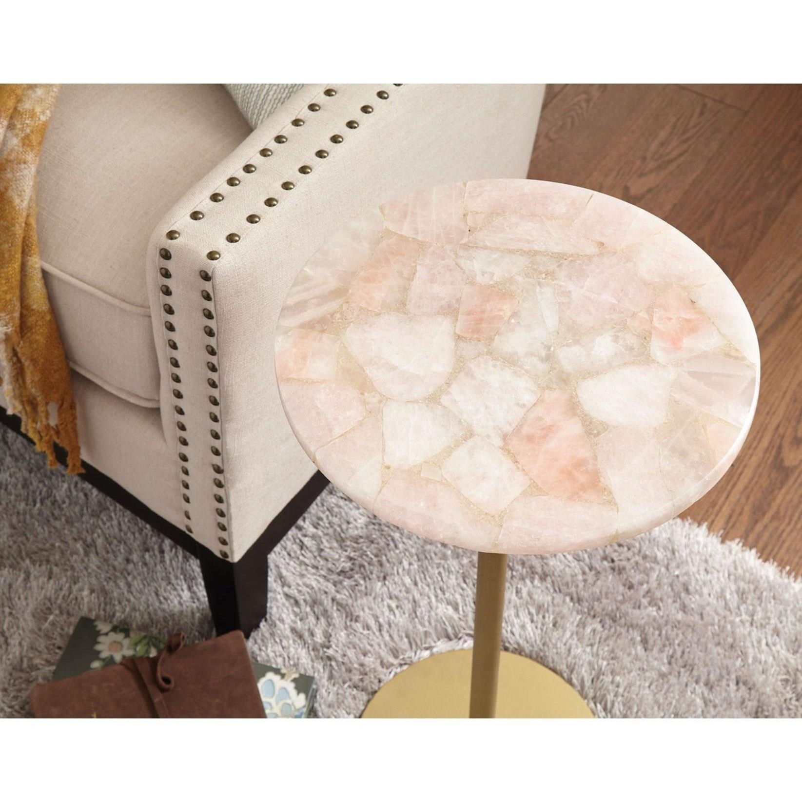 Rose Quartz Top Chairside End Table