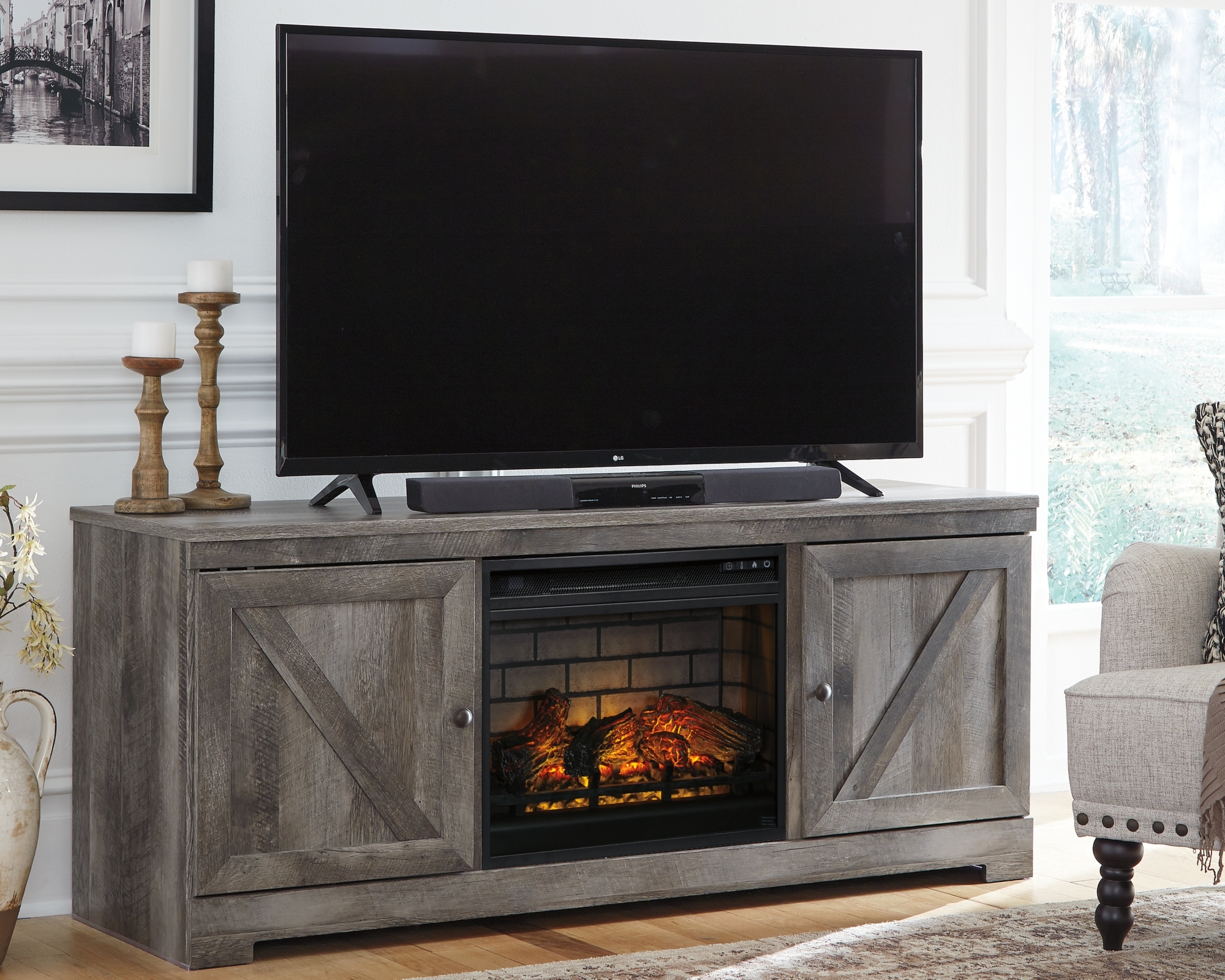 63" TV Stand With Electric Fireplace