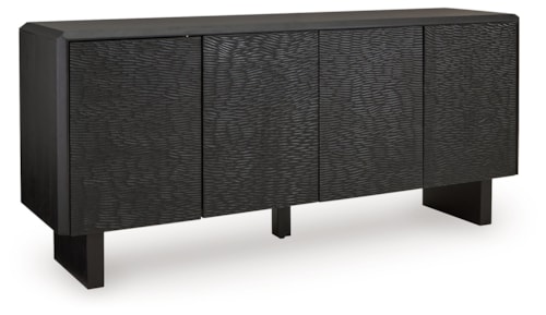 Black Solid Wood Accent Cabinet with Carved Pattern Doors