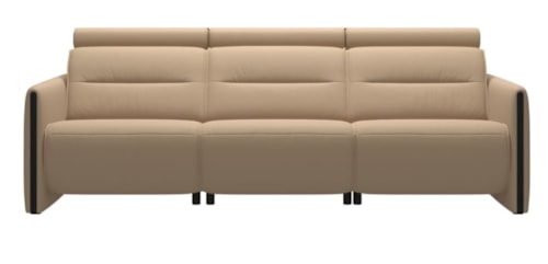 Contemporary Power Reclining Sofa with Power Headrests and Wood Arms