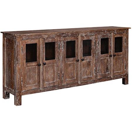 Rustic 70 Inch Accent Entertainment Console with Wire Management Features