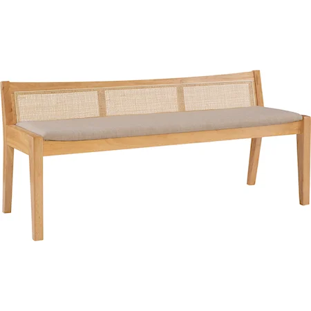 Rattan Cane Bench with Back, Beige