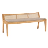 Rattan Cane Bench with Back, Beige