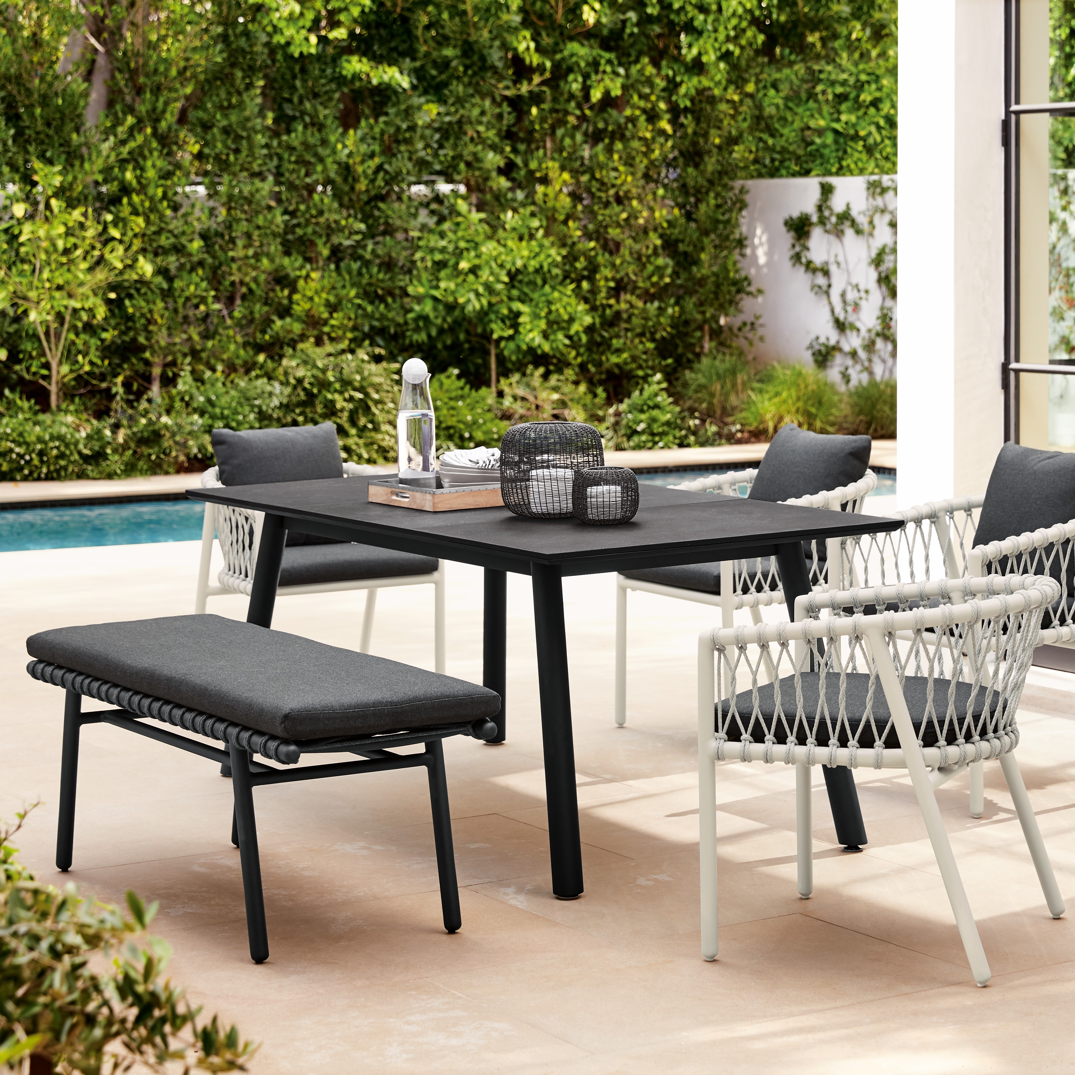 51" Aluminum Dining Bench w/Rope Accent